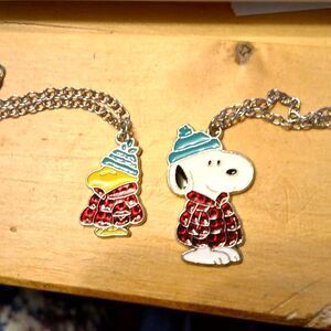 Pair of Peanuts Snoopy Woodstock Enamel Necklaces
